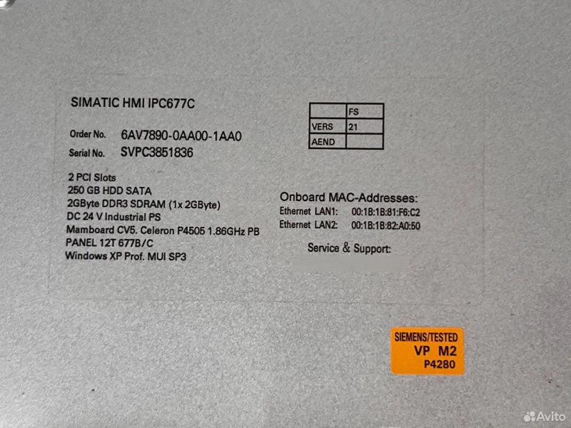 Промышленный компьютер Siemens 6AV7890-0AA00-1AA0