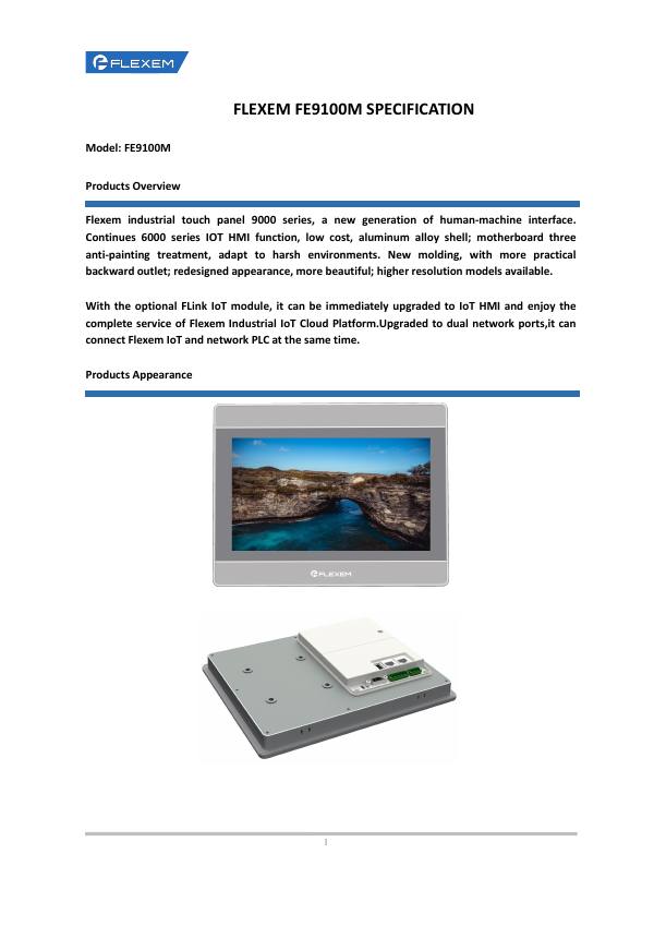 Первая страница: Flexem: FE9100M Specifications